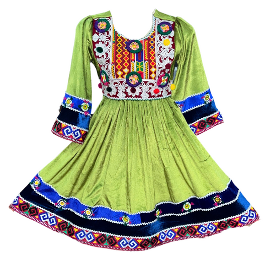 Traditional Afghan Little Girl Green Dress