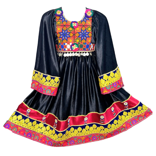 Traditional Afghan Little Black Yellow Dress