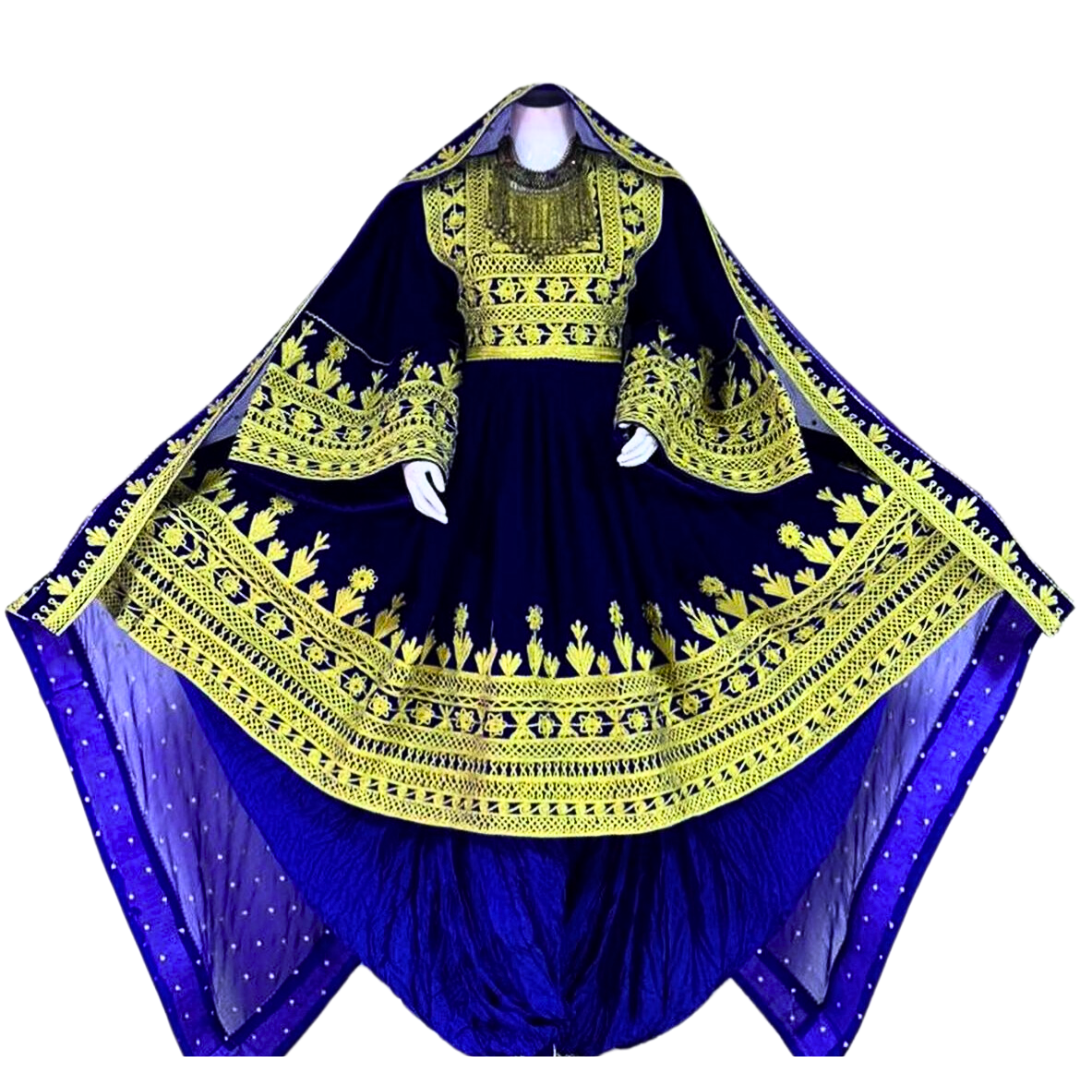 Traditional Afghan Women Short Blue Simple Kochi Dress