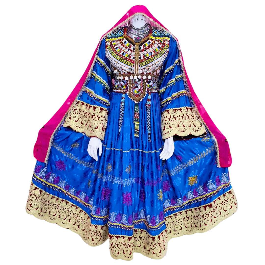 Traditional Afghan Women Kochi Blue Bridal Long Dress