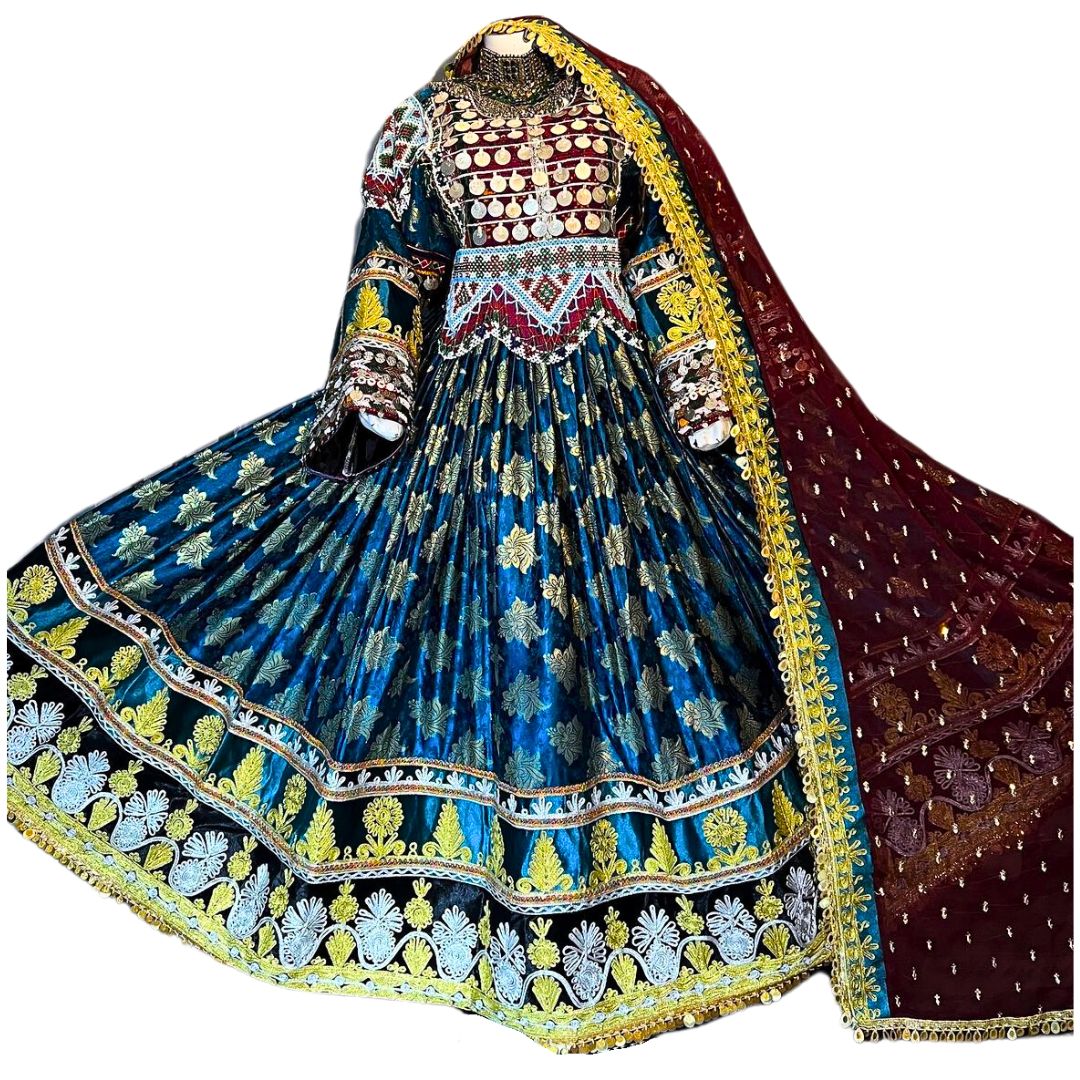 Traditional Afghan Bridal Long Blue Kochi Dress