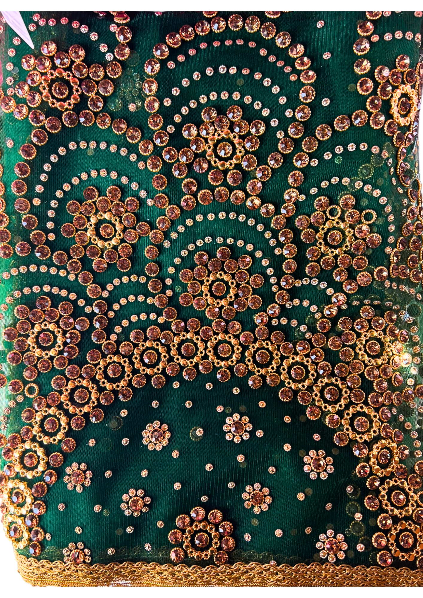 Traditional Afghan Green Bridal Shawl with Gold Rhinestones