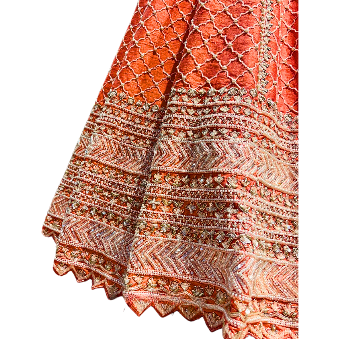 Traditional Indian Bridal Orange Lehenga with 2 Dupattas