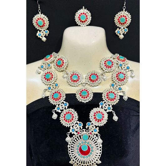 Traditional Vintage Bridal Afghan Jewellery Red and Blue Full Set