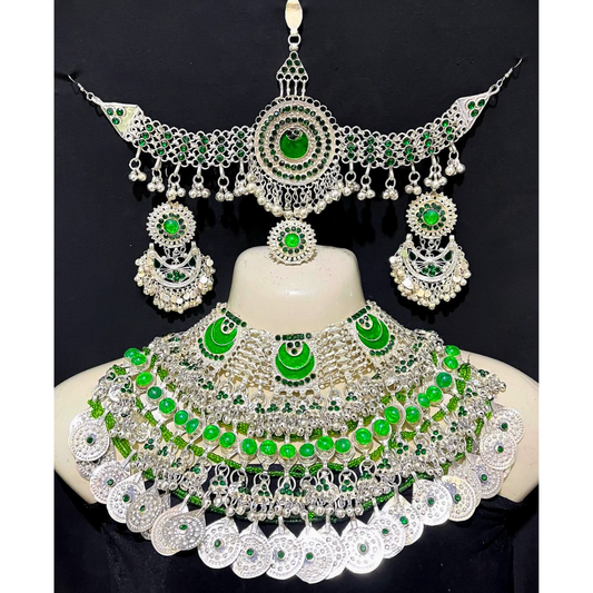 Traditional Vintage Afghan Bridal Jewellery Green Full Set