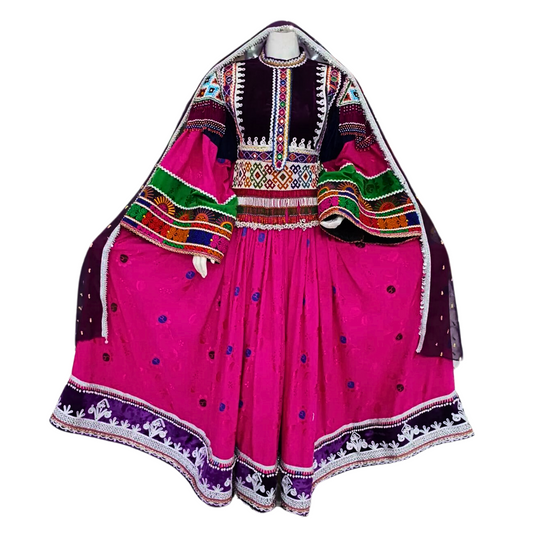 Traditional Afghan Women Long Pink Simple Kochi Dress