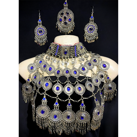 Traditional Vintage Afghan Bridal Jewellery Long Blue Full Set