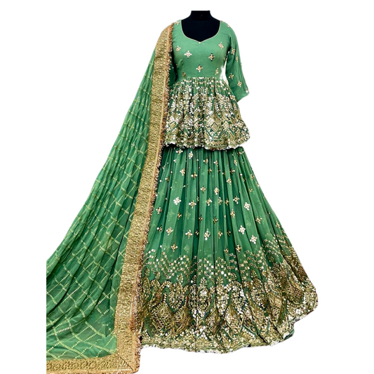 Traditional Indian Bridal Green and Gold Lehenga