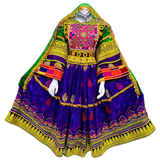 Traditional Afghan Women Kochi Purple Bridal Long Dress