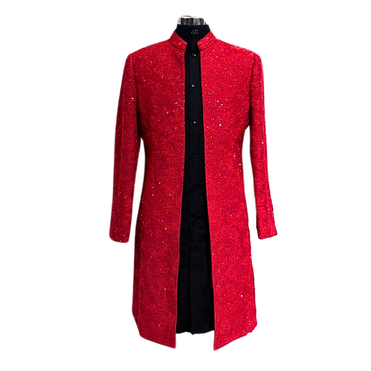 Traditional Indian Men Red and Black Sherwani