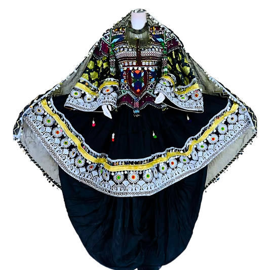 Traditional Afghan Bridal Black Kochi Short Dress