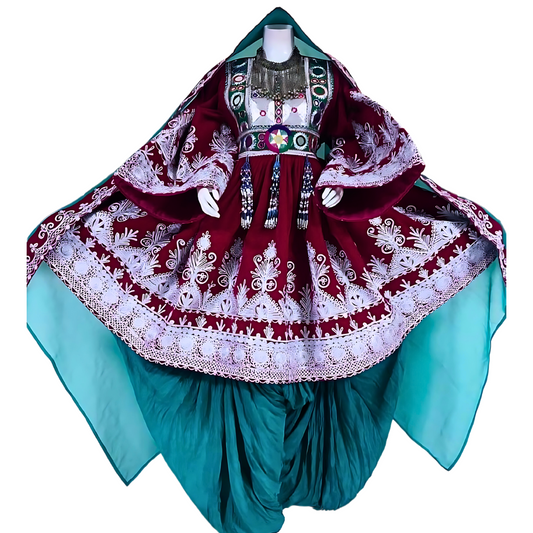 Traditional Afghan Bridal Red and Blue Kochi Short Dress