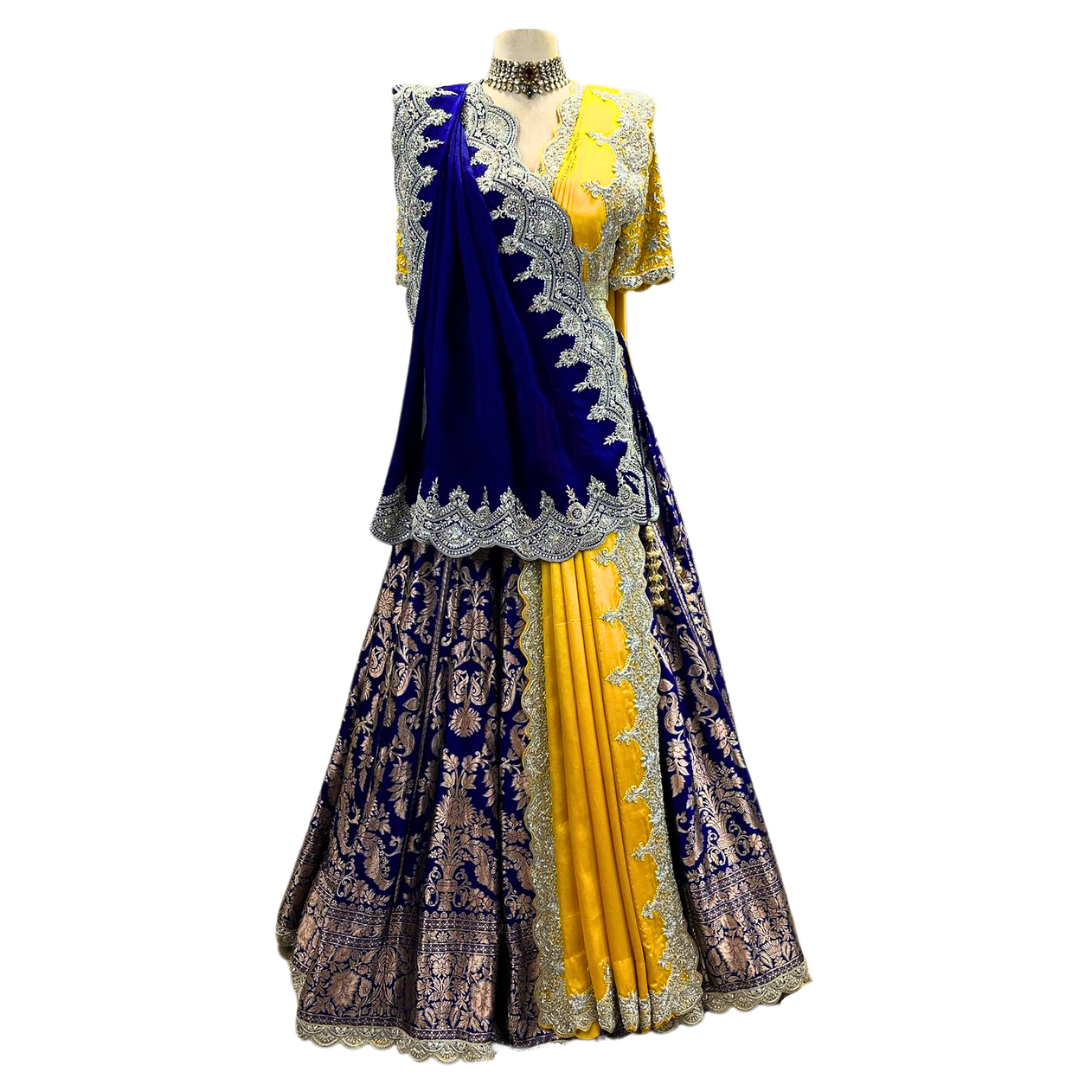 Traditional Indian Bridal Yellow and Blue Lehenga