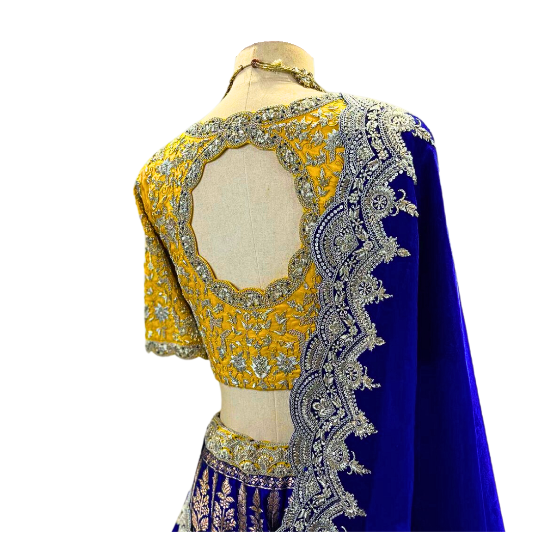 Traditional Indian Bridal Yellow and Blue Lehenga