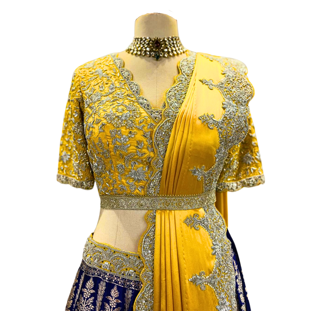 Traditional Indian Bridal Yellow and Blue Lehenga