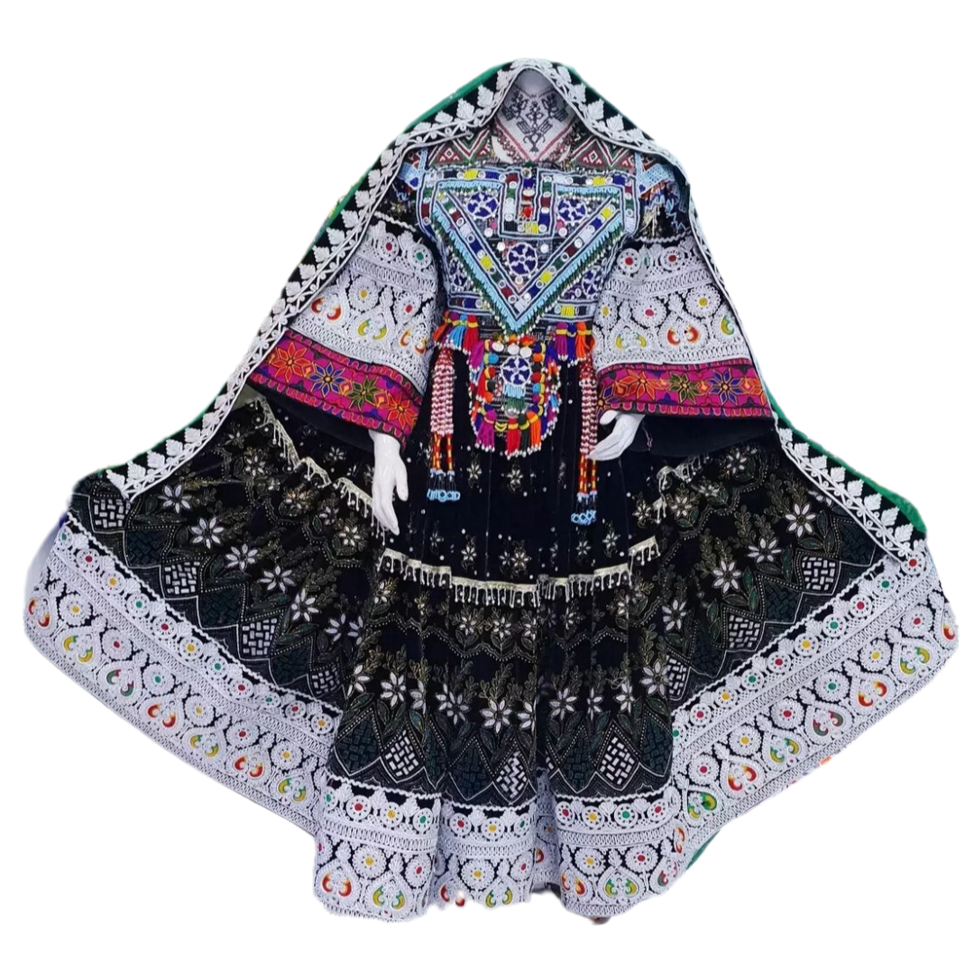 Traditional Afghan Women Kochi Black Bridal Long Dress