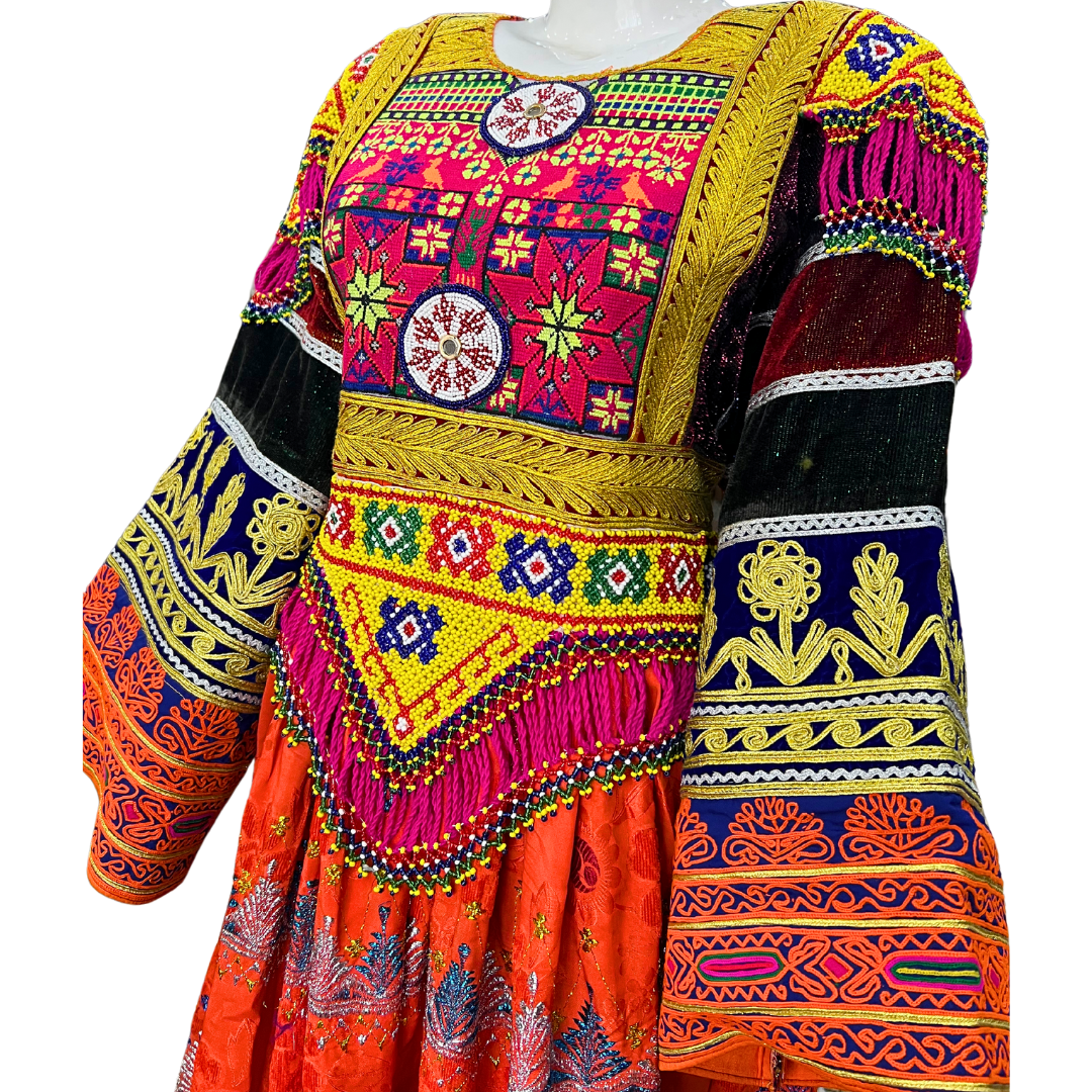 Traditional Afghan Short Orange Women Dress