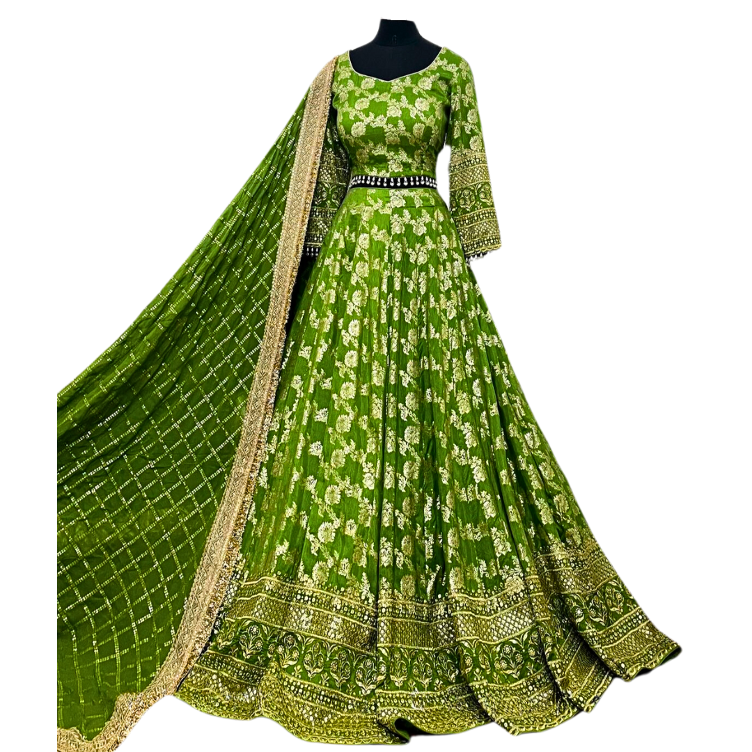 Traditional Indian Simple Banarasi Green Lehenga