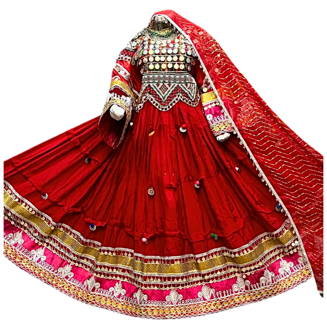 Traditional Afghan Bridal Women Long Red Kochi Dress