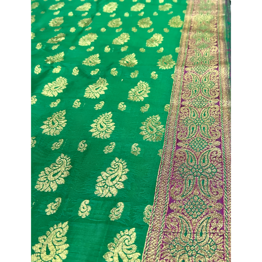 Traditional Afghan Bridal Green Shawl with Pink Border