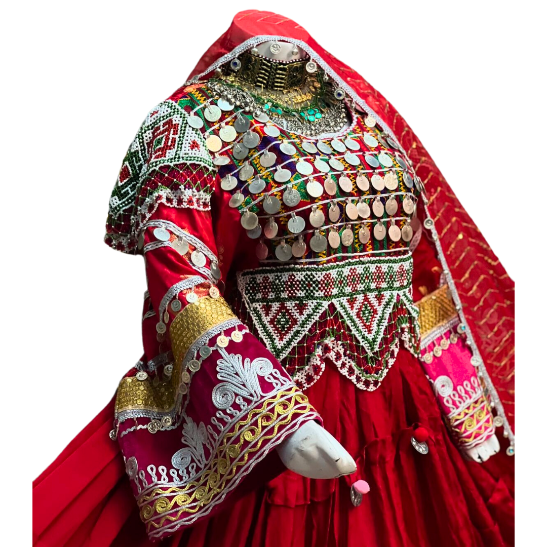 Traditional Afghan Bridal Women Long Red Kochi Dress