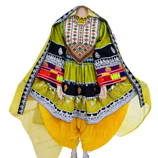 Traditional Afghan Women Kochi Green Bridal Short Dress