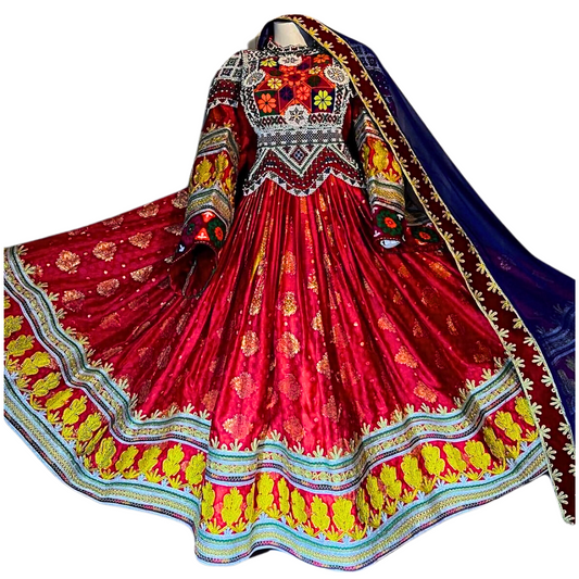 Traditional Afghan Bridal Long Red Kochi Dress