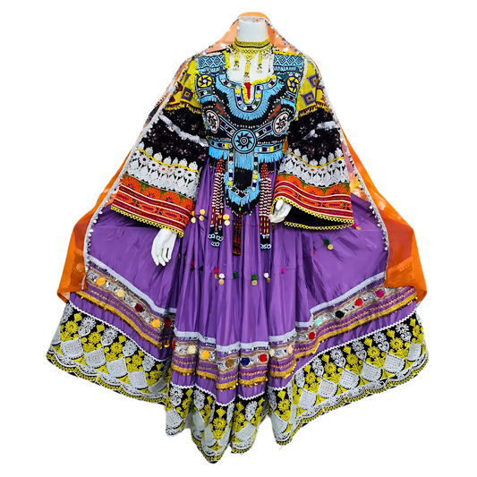 Traditional Afghan Bridal Women Long Purple Kochi Dress