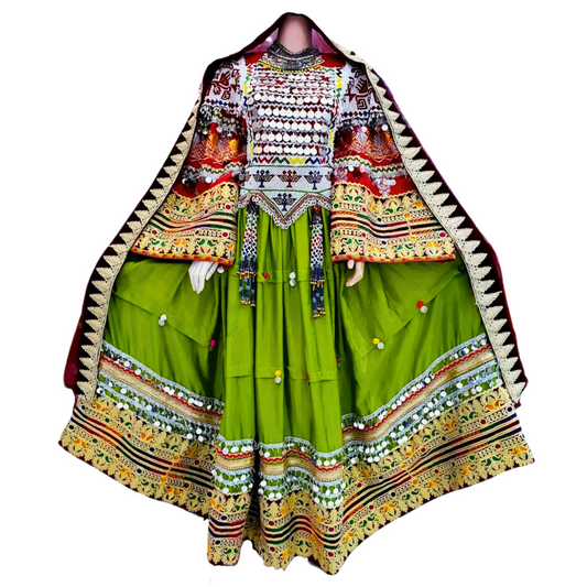 Traditional Afghan Bridal Women Long Green Kochi Dress