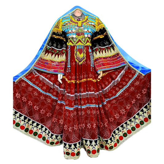 Traditional Afghan Bridal Women Long Red Kochi Dress