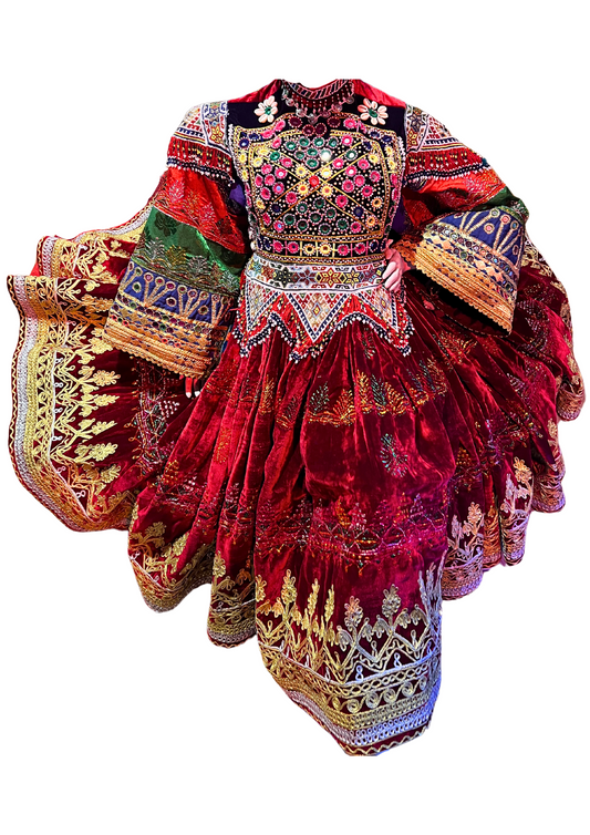 Traditional Afghan Vintage Red Bridal Kochi Dress