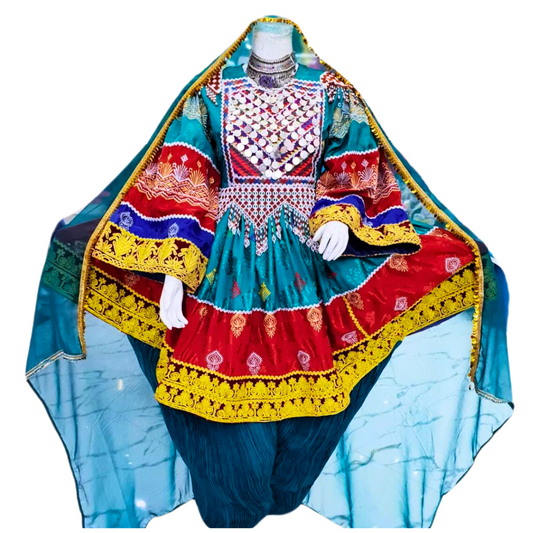 Traditional Afghan Bridal Women Short Blue Kochi Dress