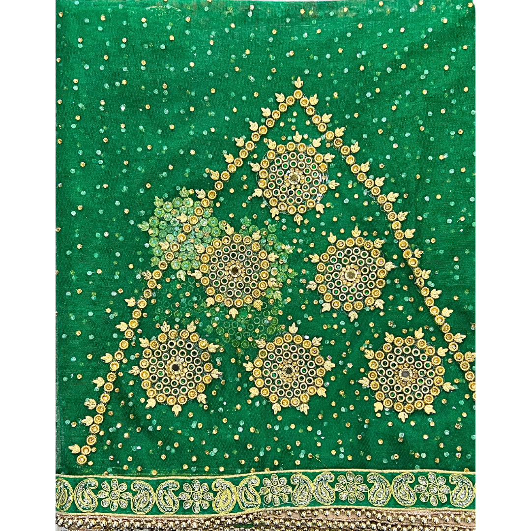 Traditional Afghan Bridal Wedding Green Rhinestone Shawl