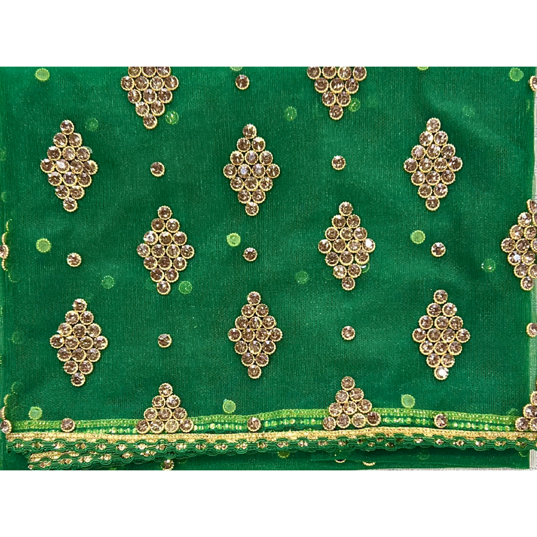 Traditional Afghan Bridal Wedding Green Rhinestone Shawl