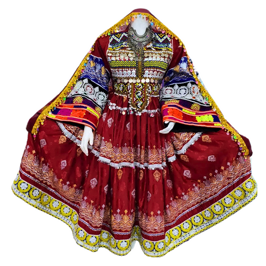 Traditional Afghan Women Kochi Red Bridal Long Dress