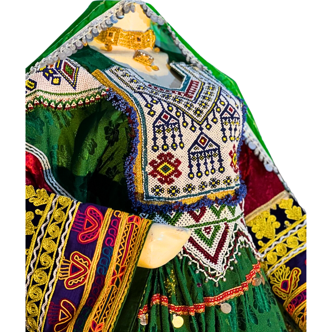 Traditional Afghan Women Long Bridal Kochi Green Dress