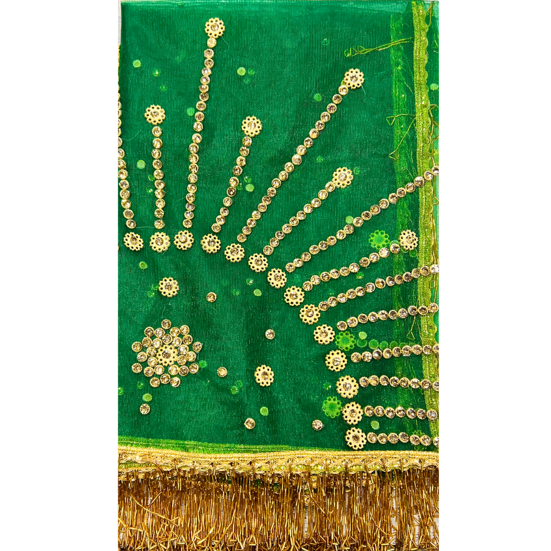 Traditional Afghan Bridal Wedding Green Shawl with Gold Rhinestones