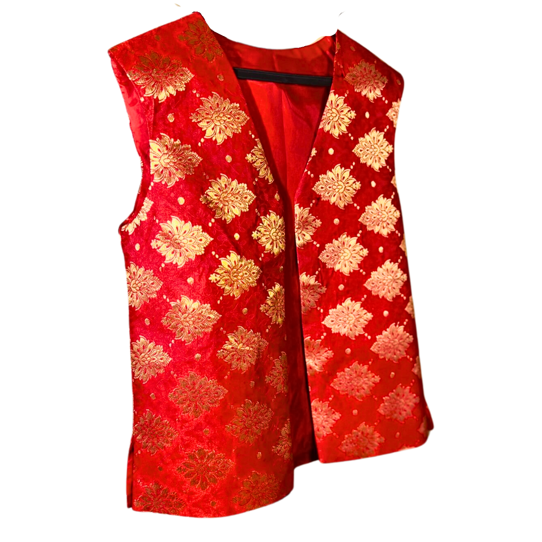 Traditional Afghan Long Red Bridal Kochi Dress with Embroidered Waskat