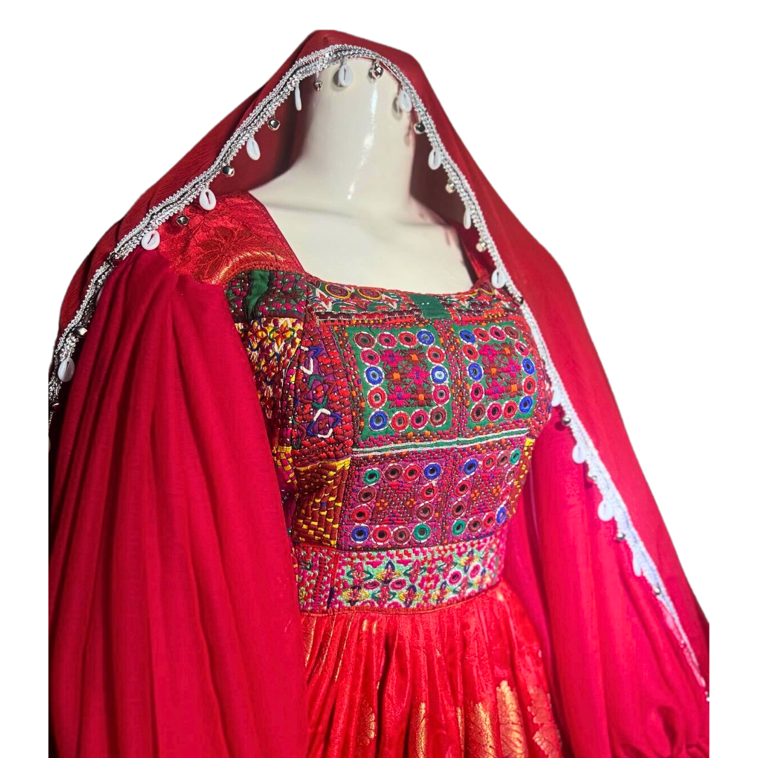 Traditional Afghan Long Red Simple Dress