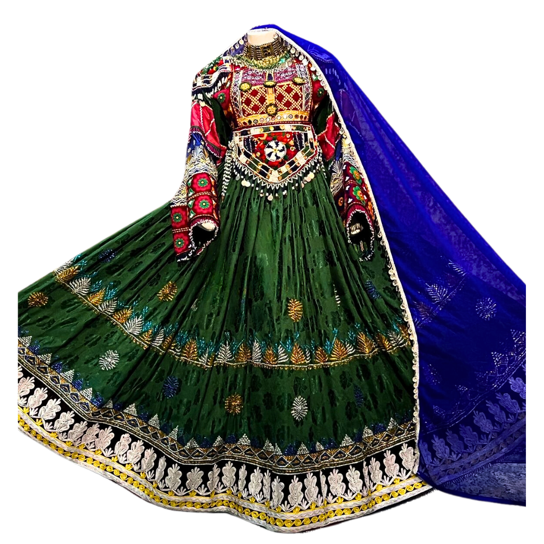 Traditional Afghan Bridal Long Green Kochi Dress