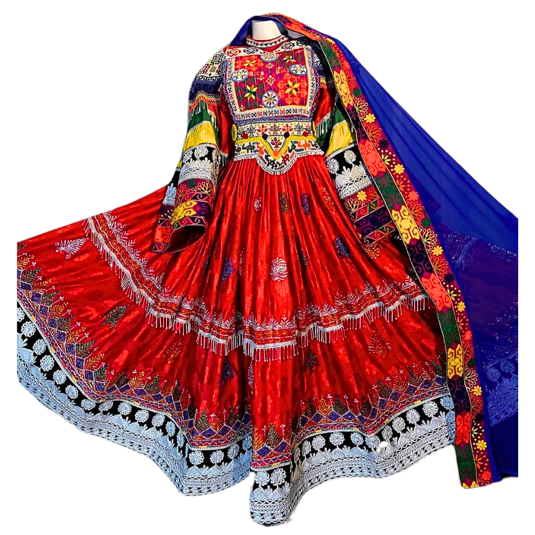 Traditional Afghan Bridal Long Red Kochi Dress