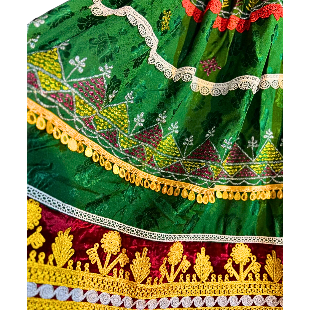 Traditional Afghan Women Long Bridal Kochi Green Dress