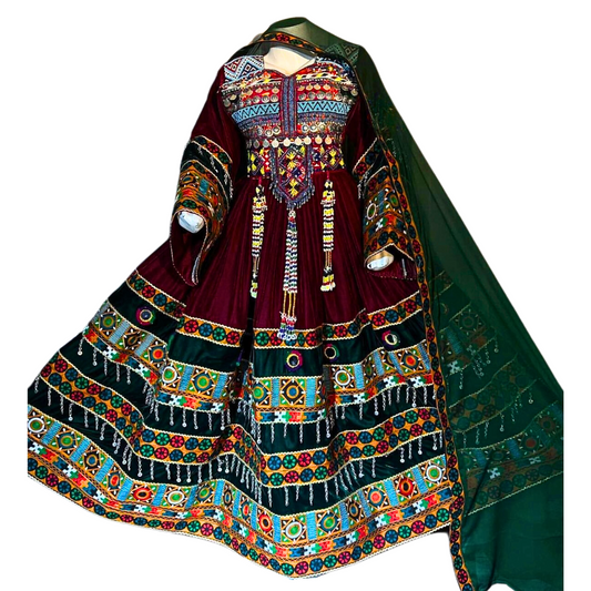 Traditional Afghan Women Kochi Red Bridal Long Dress