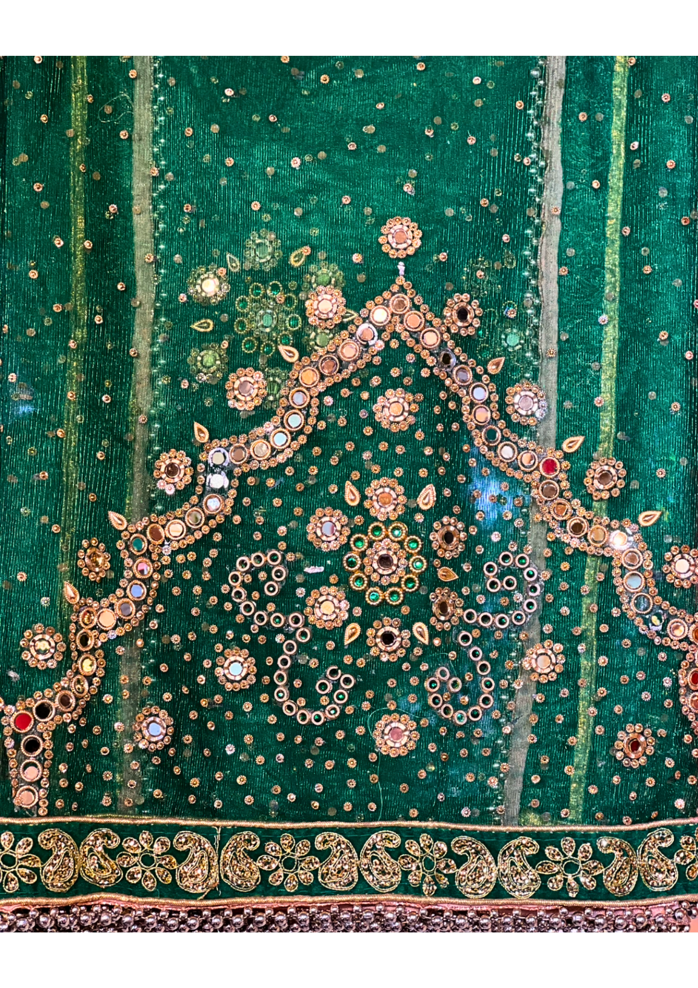 Traditional Afghan Green Bridal Rhinestone Shawl