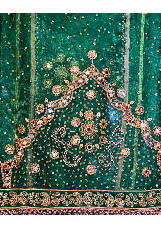 Traditional Afghan Green Bridal Rhinestone Shawl