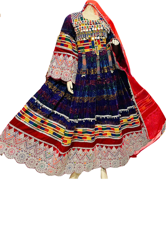 Traditional Afghan Women Velvet Long Bridal Kochi Dress