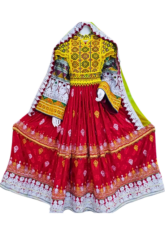 Traditional Afghan Bridal Women Long RED Kochi Dress