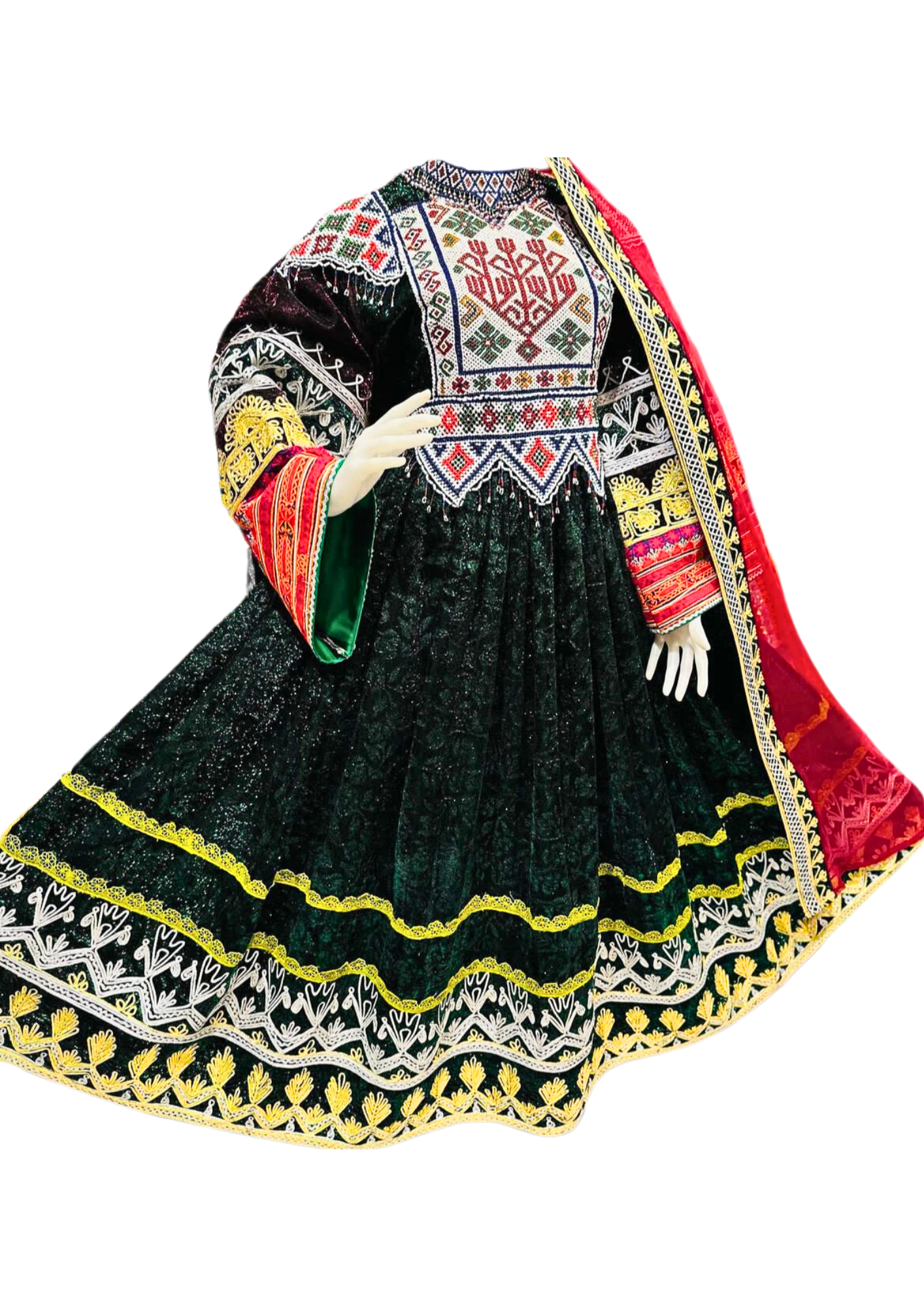 Traditional Afghan Women Green Long Bridal Kochi Dress