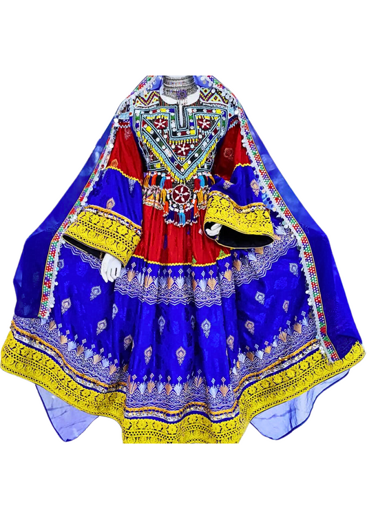 Traditional Afghan Bridal Women Long BLUE Kochi Dress