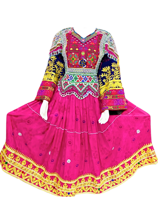 Traditional Afghan Bridal Women Long PINK Kochi Dress